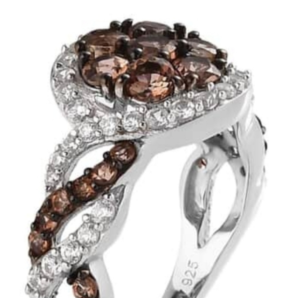 Genuine Brown Andalusite & Zircon π Platinum over Sterling Silver. Sz 5! NEW - Picture 6 of 12